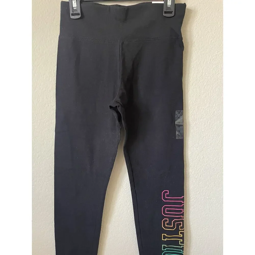 Justice Black Rainbow Ombre Striped High Waist Full Length Leggings Size 12